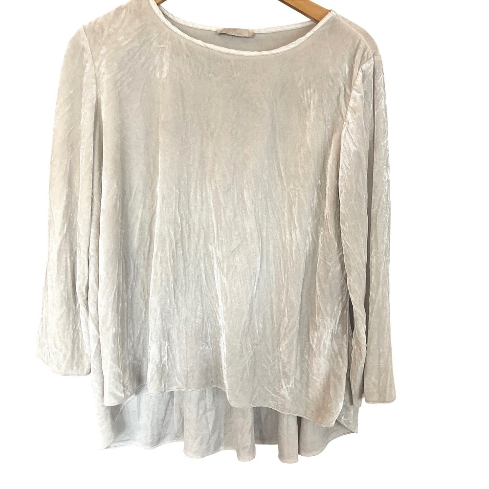 Baci Italian Velvet Crushed Long Sleeve Tunic Top Light‎ Beige L